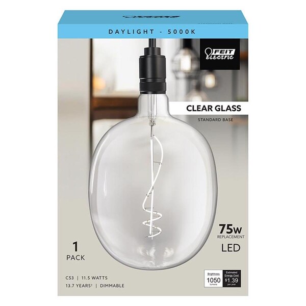 Cling 75W Equivalence Cylinder E26 Filament LED Bulb Daylight Clear - Medium CL3313284 - main